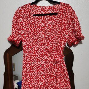 Red Floral Mini Wrap Dress Size L